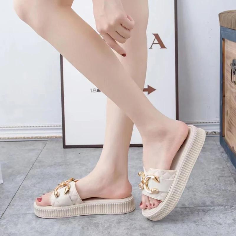 Мода Новая Мода Женские Тапочки Лето Женские Тапочки Для Дома Улицы Вьетнамки Пляжная — фото 4