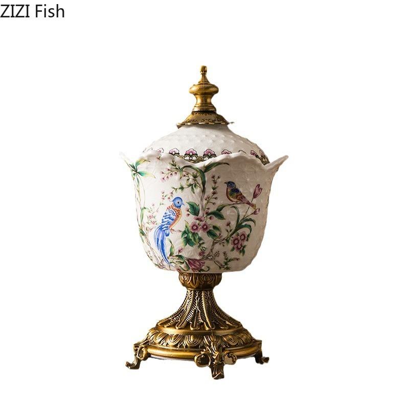 Retro Floral Pattern Storage Jars and Lid Dressing Table Ring Jewelry Box Cosmetic Jar Ceramic Crafts Candy Pots Aroma Can