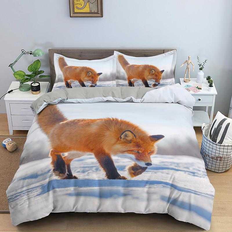 Animal Fox Bedding Set King Queen Size 3D Lovely Orange Fennec Fox Duvet Cover For Kids Teens Adults Bedroom Decor Quilt Cover