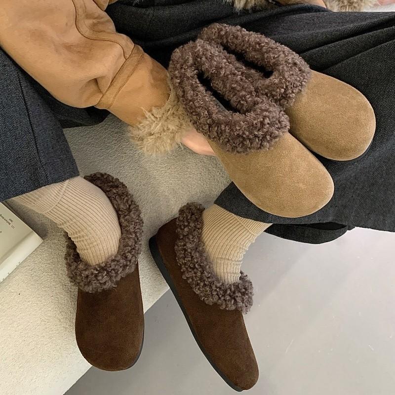 2025 Autumn and Winter New Fashion Outer Wear Thick-soled Bag Head Half Slippers Women's Velvet Warm Versatile Shoes