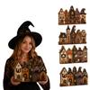 2D Wooden Tabletop House Village Halloween Decor - Vintage Town Scene for Desk Shelf Mantel
