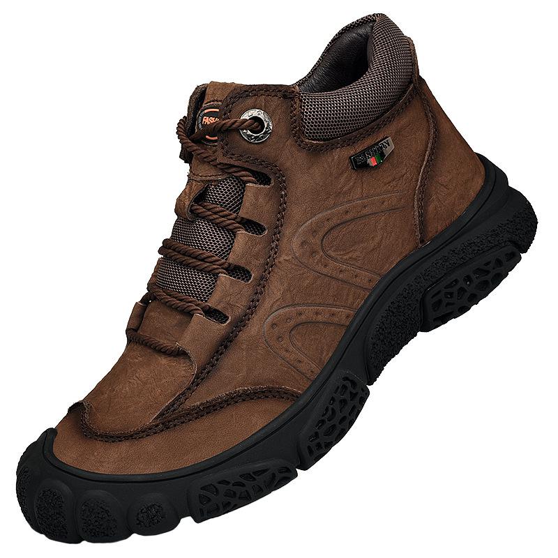 Fashion Outdoor Men's Boots Brown Leather Casual Shoes Waterproof Hiking Shoes Warm Winter Boots for Men High Top Platform Snow Boots