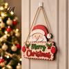 Holiday Festive Wood Pendants 2D Flat Christmas Wooden Door Hanger Sign, Santa & Snowman Welcome Party Decorations Hanging Plaque, Merry Front