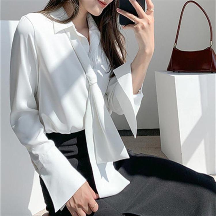 Blusa Mujer Moda Verano Elegante Blusa Femenina Manga Larga Top Chic Blanco