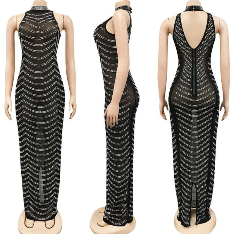 

Вечернее платье с открытой спиной из сетки, просвечивающее, формальное black XXL