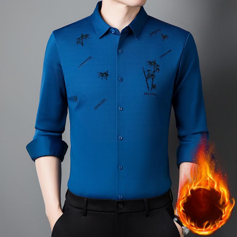 Nová zimní pánská sametově tlustá košile Business Seamless Shirt Bez žehlení Vysoká elasticita