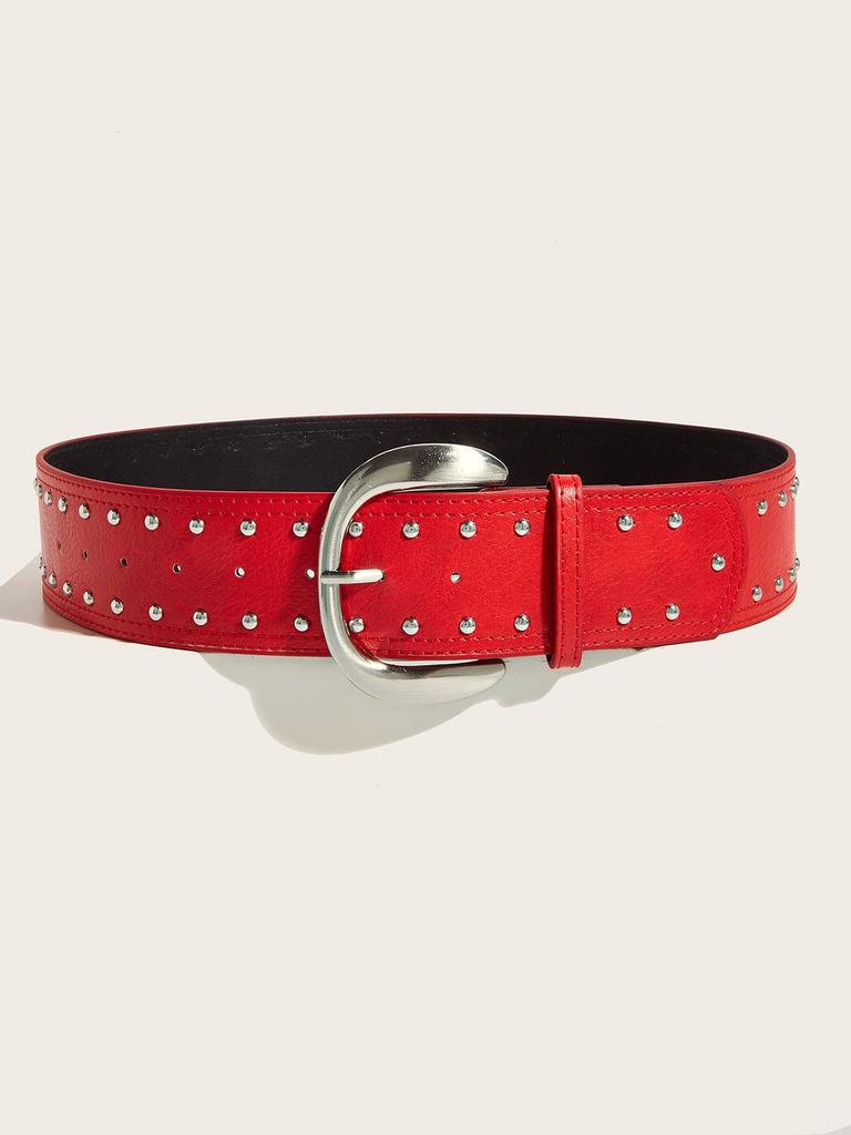 Punkinspired Faux Leather Belt With Rivets And Silver Buckle For Outfits Casual