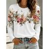 2026 Herbst Neues Damen Langarm Rundhals Lässiges T-Shirt mit Buntem Blumendruck Pflanzenelementen Outdoor Chic Top