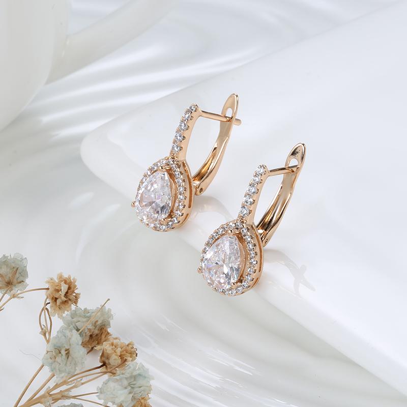 Roségoldene Wassertropfen-Ohrringe für Damen Natürlicher Zirkon Braut-Ohrringe Hohe Qualität Täglicher Feinschmuck