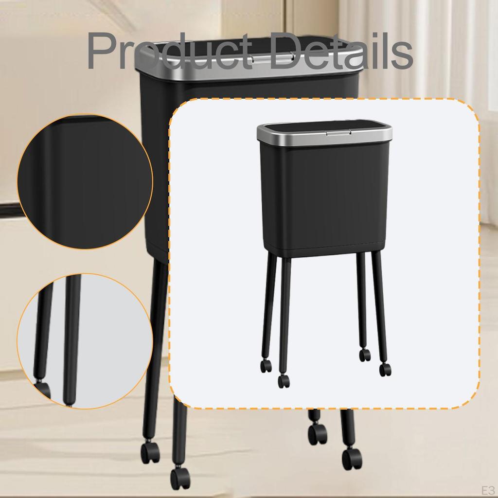 Trash Bin with Wheels Garbage Can 15L 360° Rotation Practical Waste for Office