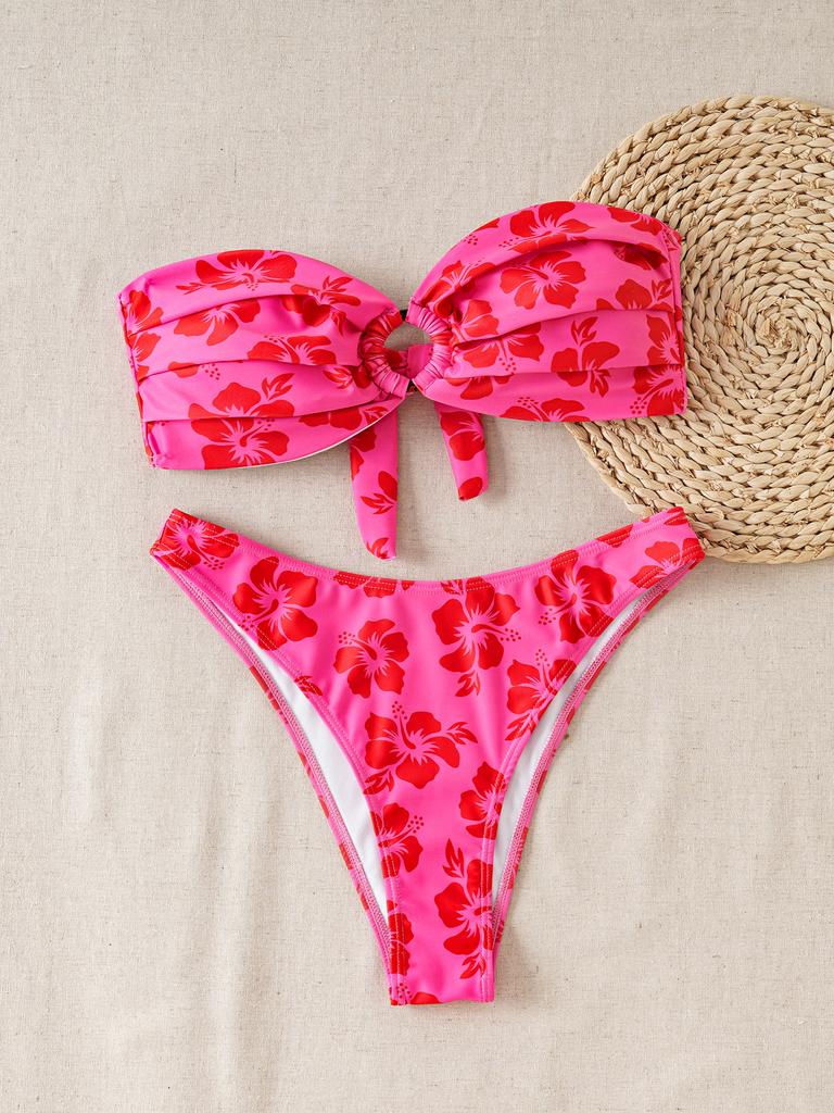 Solid Color Strapless Bandeau Sexy Split Bikini Swimsuit Women's Swimwear