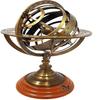 30.48 Cm Brown Antique Finish Brass Armillary Sphere with Wooden