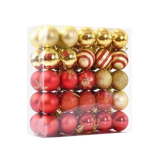 50 Pcs Mini Red Christmas Balls Ornaments Set Shatterproof Lightweight Glitter Hanging Balls Xmas Pendant