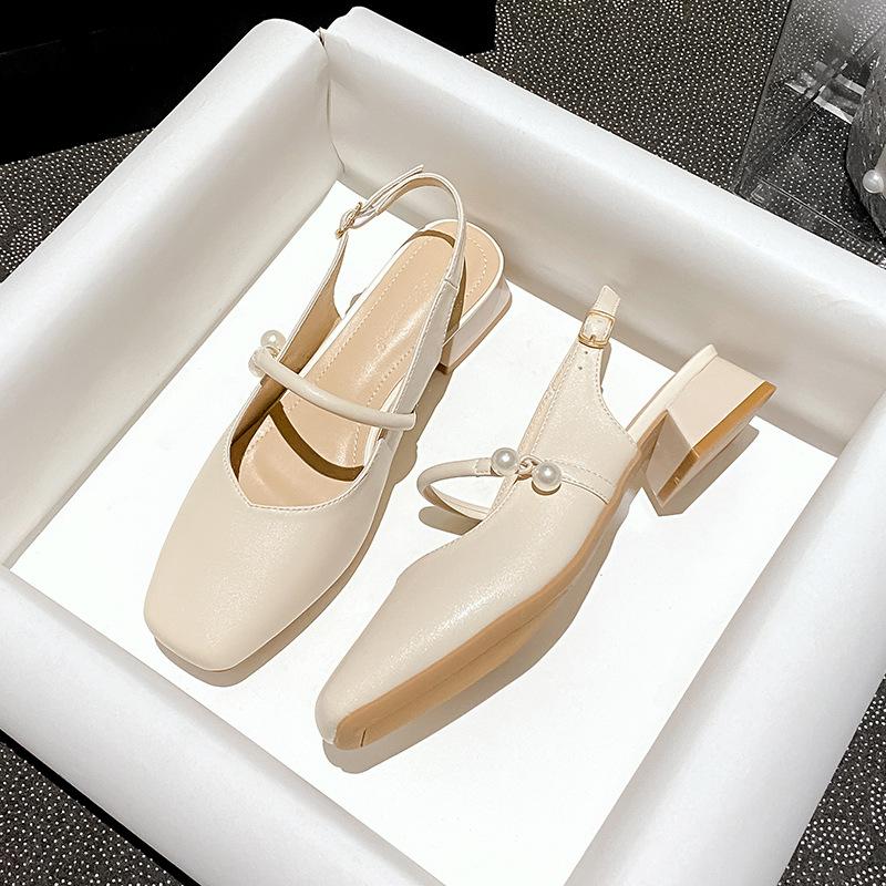 

Босоножки на толстом каблуке с сумкой на пятке женские новые с ремешком-пряжкой на одном слове, туфли Мэри Джейн на высоком каблуке, босоножки с квадратным носком женские 43