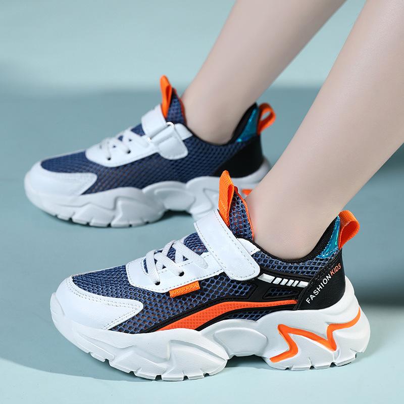 Children's shoes New girls breathable hollow mesh running shoes Boys double mesh leather children's lightweight casual sports shoes
