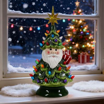 Lighted Up Santa Christmas Tree Decor 11 Inch Resin Old Man Christmas Tree Light with Multicolored Lights And Star Topper for Holiday Tabletop Decor