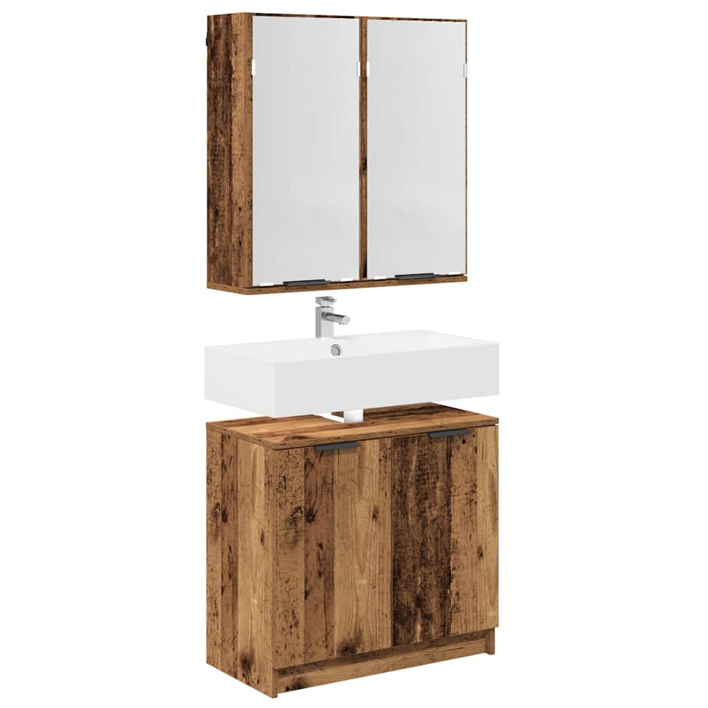 Bathroom Cabinet Set with Shelf and Door Reclaimed Wood Look Wood Based Material