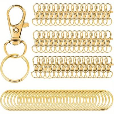 100PCS Gold Swivel Clasps Lanyard Snap Hooks with Key Rings, Key Chain Clip Hooks Lobster Claw Clasps for Keychains Jewelry DIY Crafts
