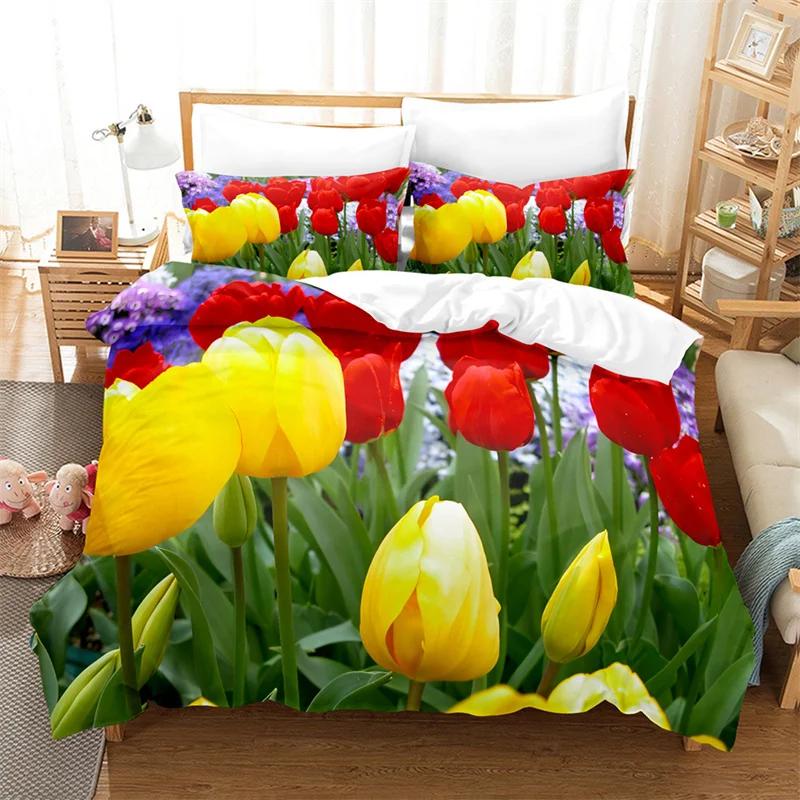 Tulip Quilt Cover 220x240 Duvet Cover Set Double bed 200x200cm 3D Flower King Bedding Sets Twin Size 3PCS 2PCS Single 140x210