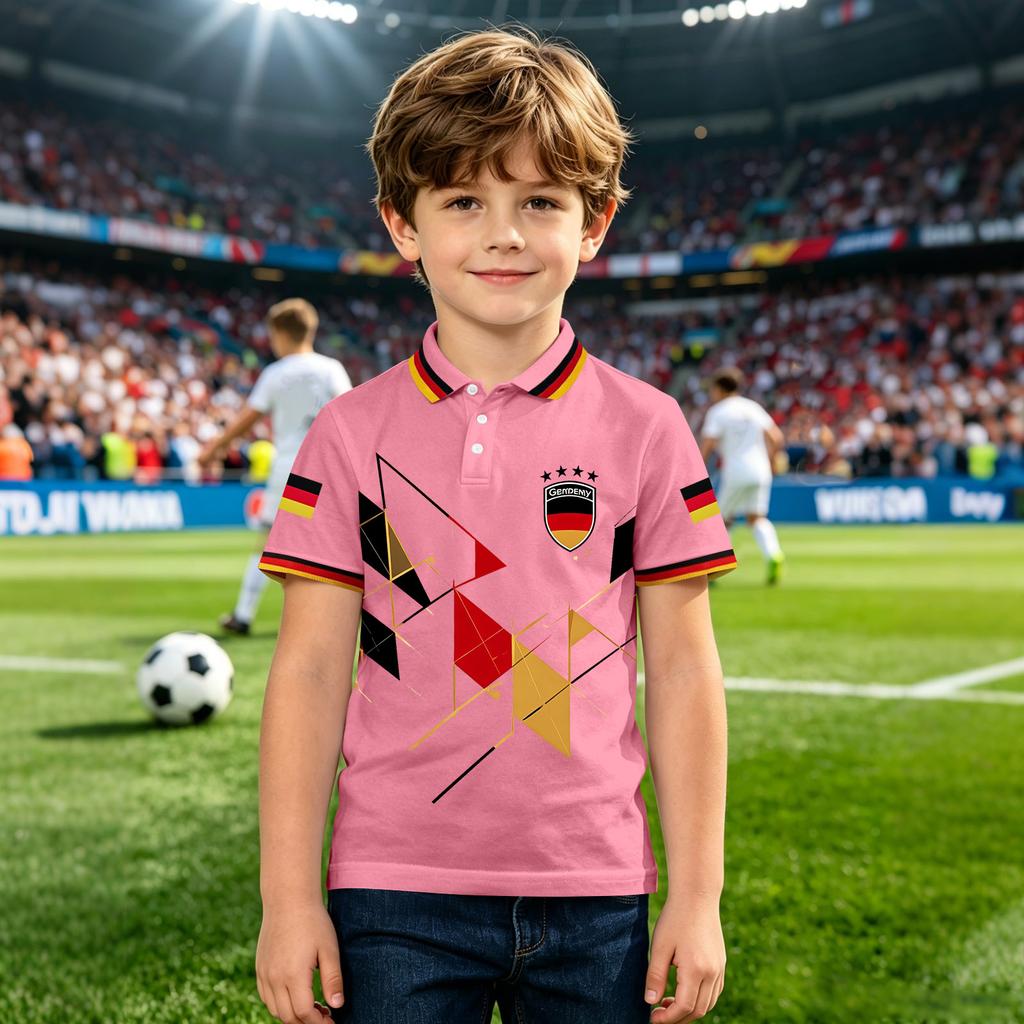 Kids Polo Shirt Short Sleeve Button Down Collar Geometric Print Casual Fit Lightweight Breathable Fabric Summer Wear for Boys