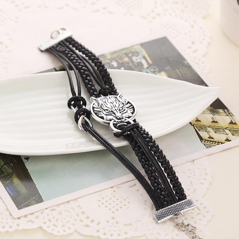 Unisexe hommes femmes mode fait à la main tête de loup réglable multicouche tissé Bracelet cadeau