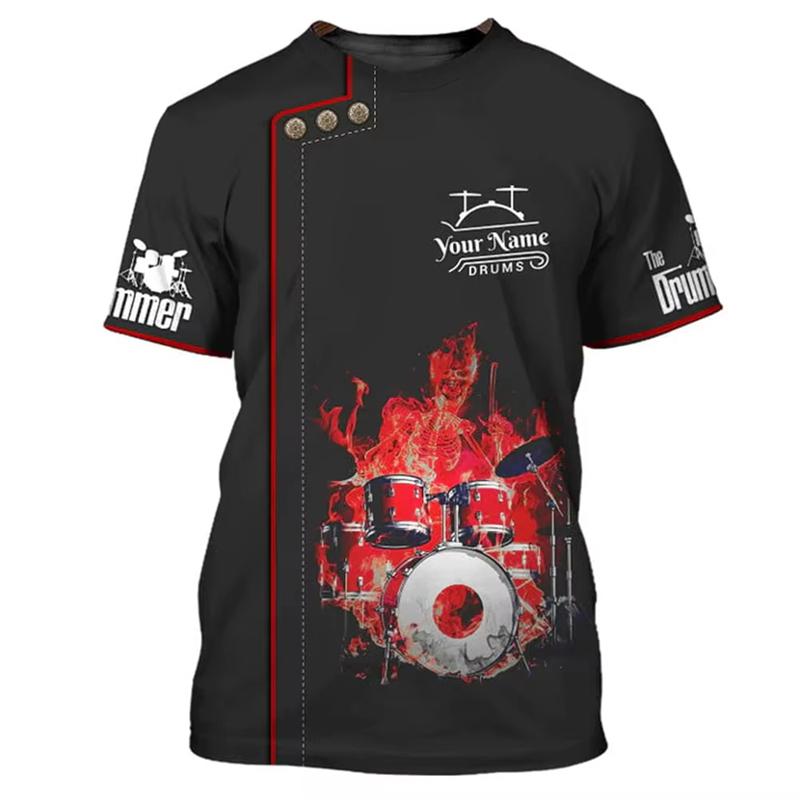 Fashionable Drum Pattern 3D Printed T-shirt, Summer Casual Fashion Short Sleeved Top, Men's Trendy Street Round Neck Clothing