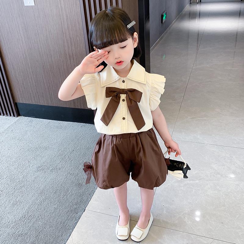 Summer 2025 Girls' Bow Blouse & Shorts Set - Fashionable Baby Girl Casual Outfit