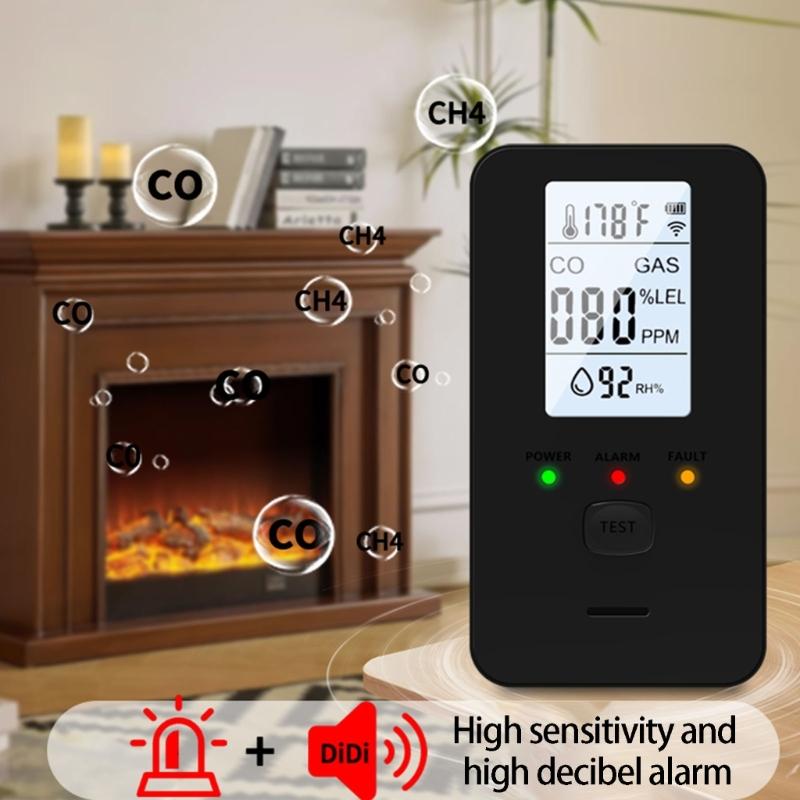 4 In 1 Gas Detectors with Methane CO Temperature Moisture Monitoring & Alarm Gas Leak Detectors Suitable for Home Safety