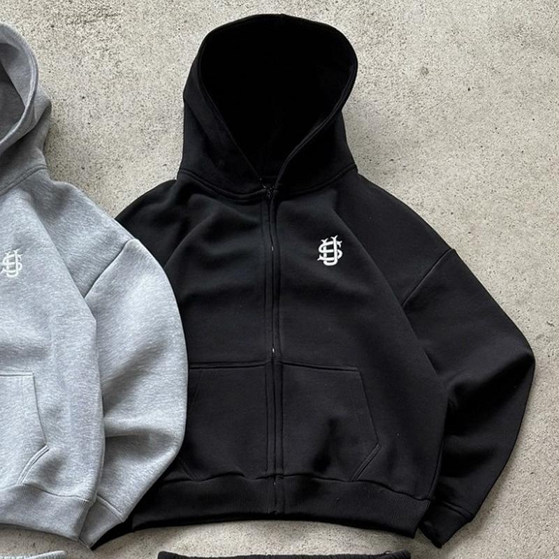 European and American Y2K Simple Embroidery Sports Fashion Retro Casual Zipper Cardigan Sweatshirt