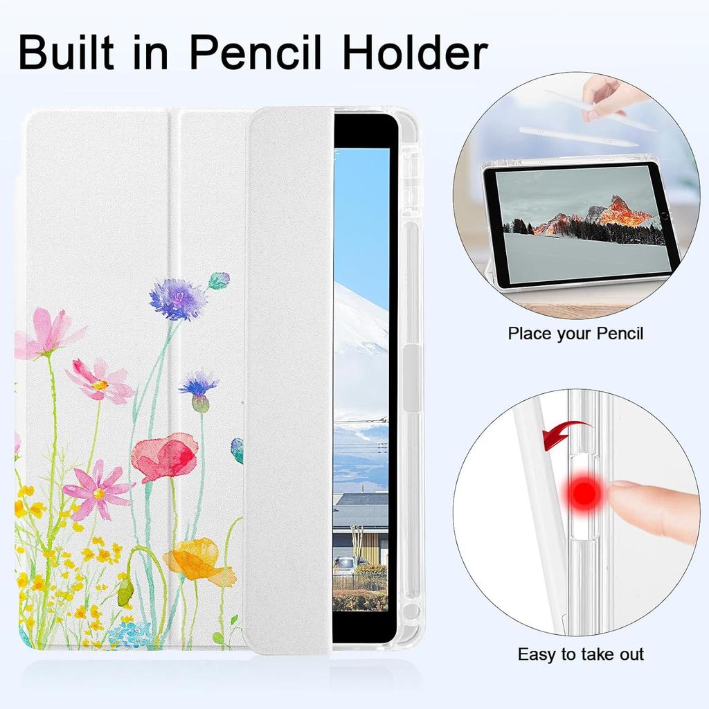 for iPad 9th/8th/7th Generation 10.2 Inch Case, Protective Trifold Case with [Pencil Holder][Auto Wake/Sleep][Transparent Back] for iPad 10.2’’