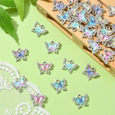 4/8/12pcs Alloy Material Multi-color Butterfly Pendant, Colorful Insect Pendant Gradient DIY Jewelry Necklace Bracelet Craft Accessories