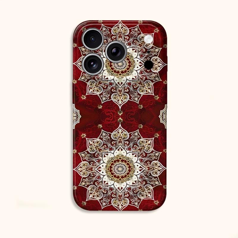 Opulent Red Gold Mandala Pattern Art Graphic Film Aesthetic Protective Shockproof Bumper Phone Case For iPhone 13 14 15 16 17 Pro Max Plus