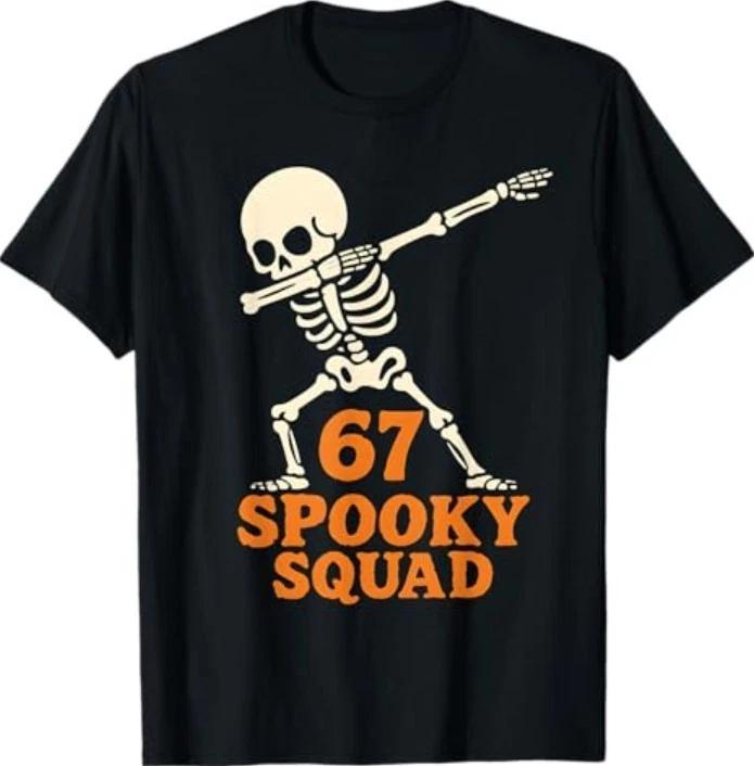 67 Halloween Meme 6 7 Numbers Six Seven Funny Skeleton T-Shirt 2XL