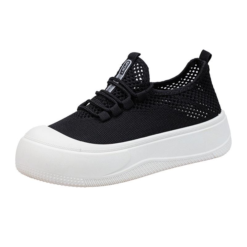Shoes Women's Summer New Round Head Little White Shoes Casual Versatile Muffin Shoes Hollow Breathable Fashion Lace-up Big Head Shoes