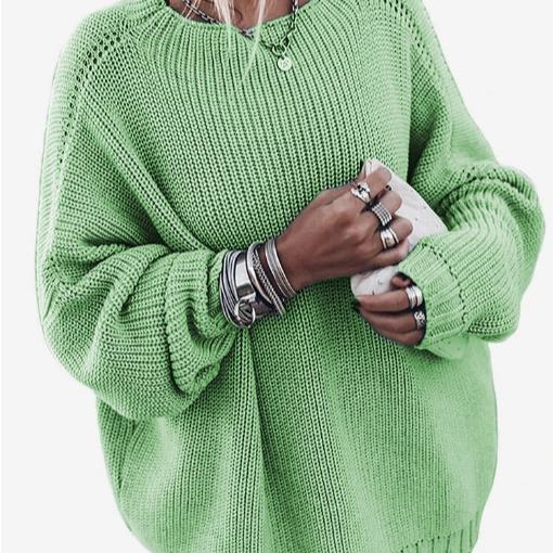 Женский осенне-зимний вязаный свободный свитер с круглым вырезом и длинными рукавами XXL зелёный 2455₽