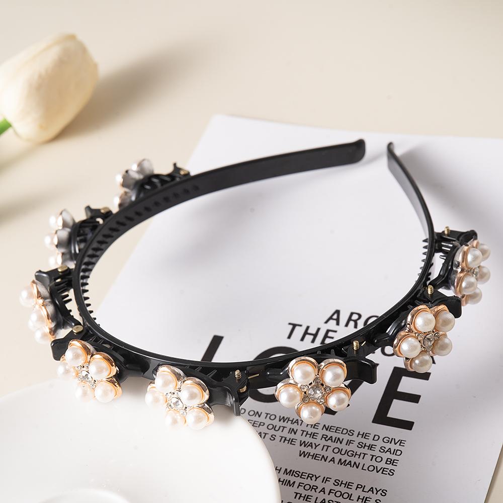 Pearl Flowers Hairpin Hairbands For Women Non-Slip Headband Rhinestones Hair Bands Clips Hairstyle Double Bangs Hair Accessories Quality