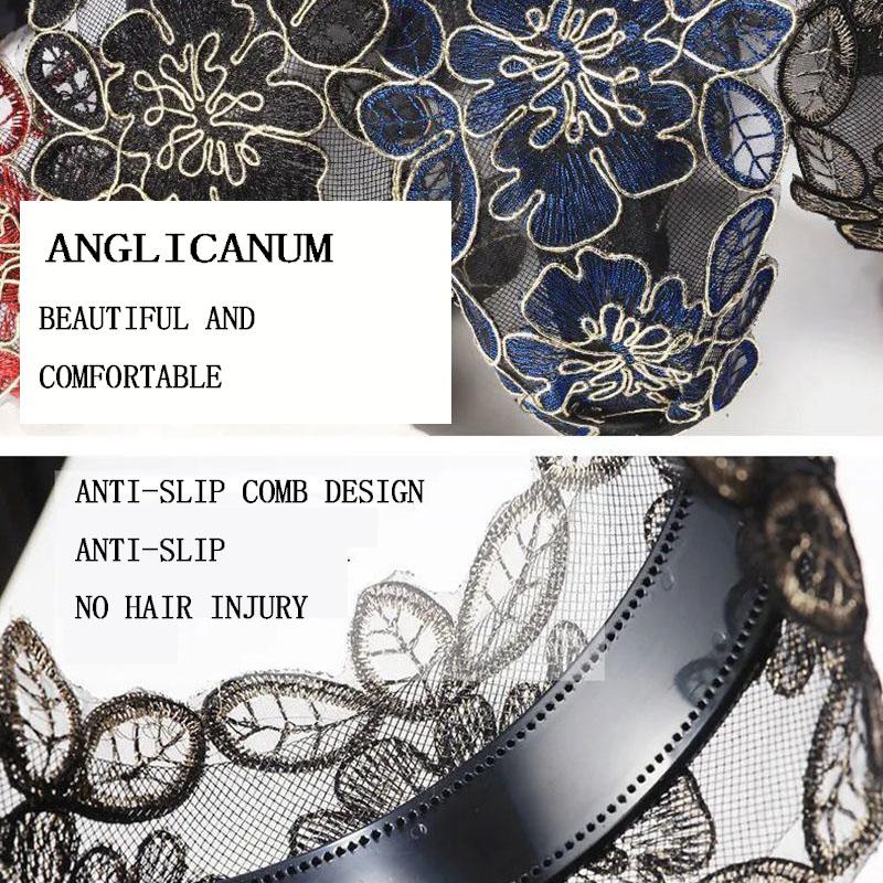 Faixa de cabelo feminina de aba larga faixa de cabelo de renda faixa de cabelo grampo de cabelo para adultos com dentes antiderrapante cocar