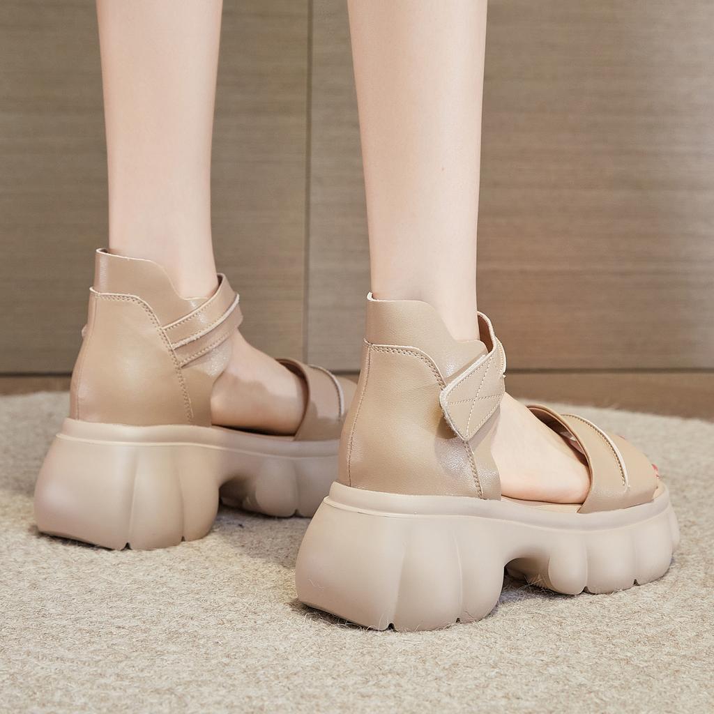 Sandals Women's Summer New Retro Velcro Thick-soled Muffin Outer Wear Heightening Leather Women's Shoes