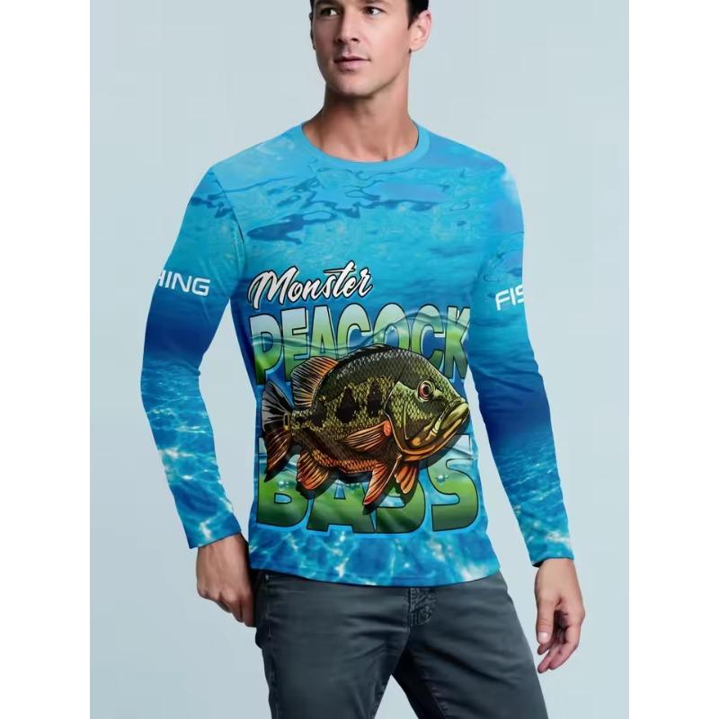Men's Round Neck Long Sleeves Full Body Fish Pattern Moisture Absorption Quick-Drying Fishing Hiking Bicycles Sports 3D T-Shirts