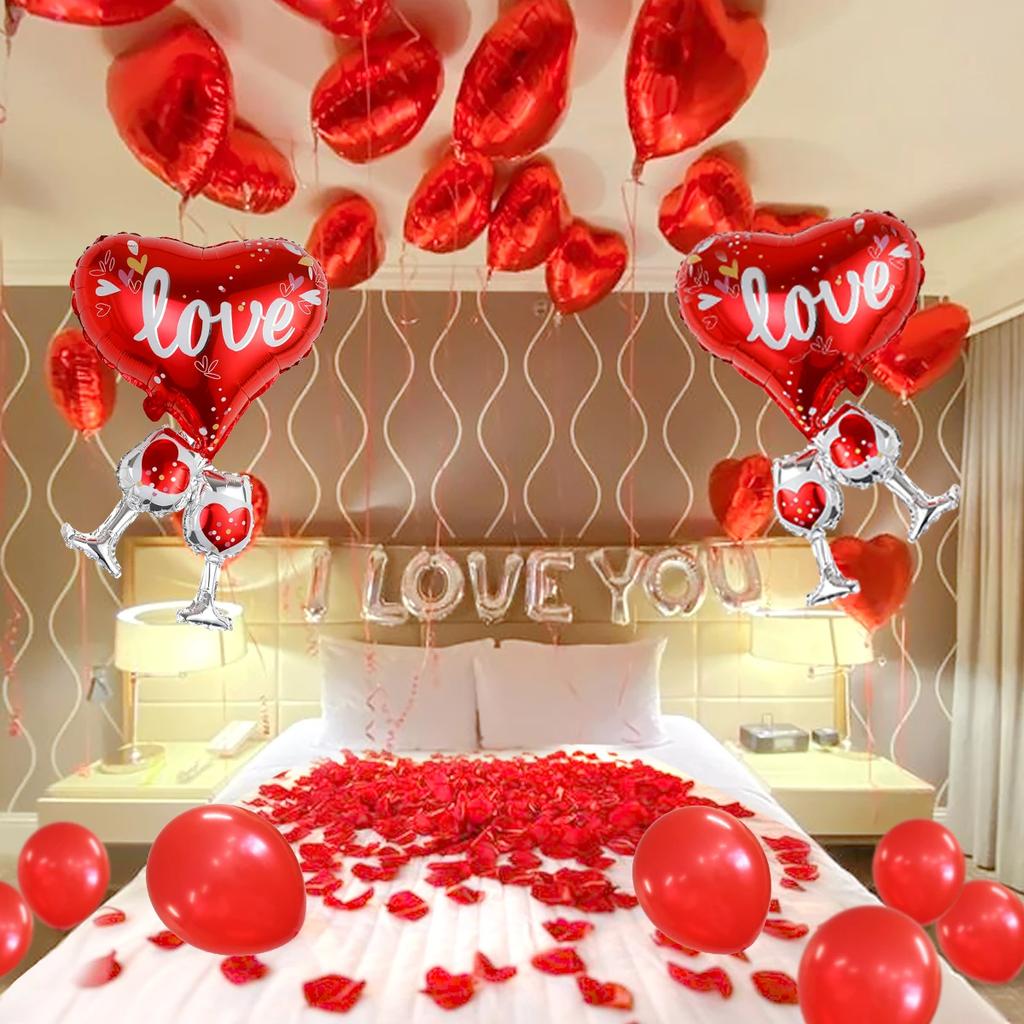 Rose Künstliche Blütenblätter Rote Ballons Set Liebesherz Latex Folienballon Hochzeit Romantische Nacht Valentinstag Party Dekoration