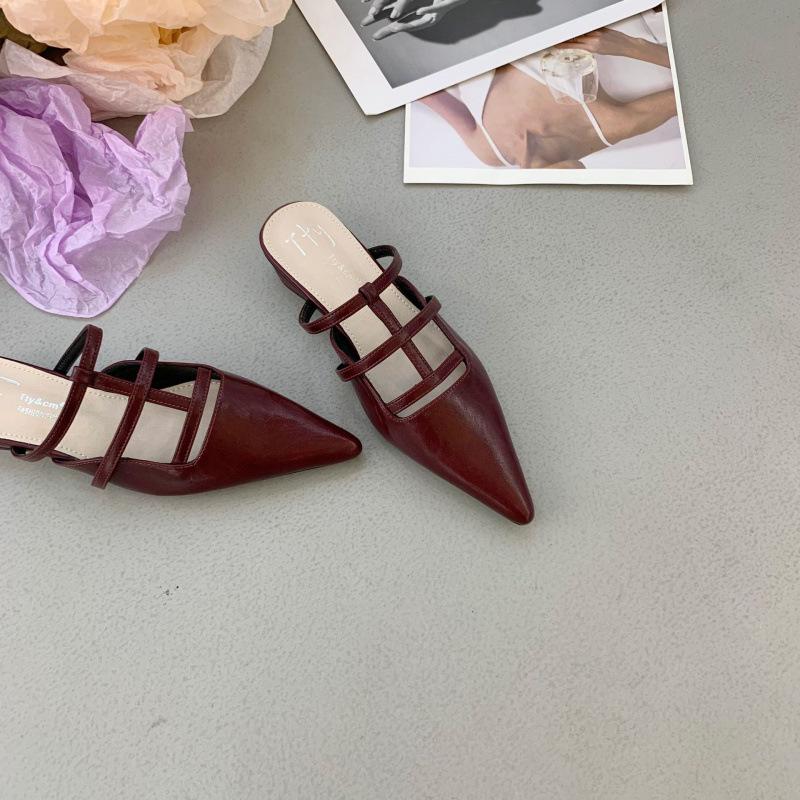 

Coarse heel leopard print retro temperament bag head half slippers fairy shoes wear 2025 new summer with skirt sandals 39 бордовий