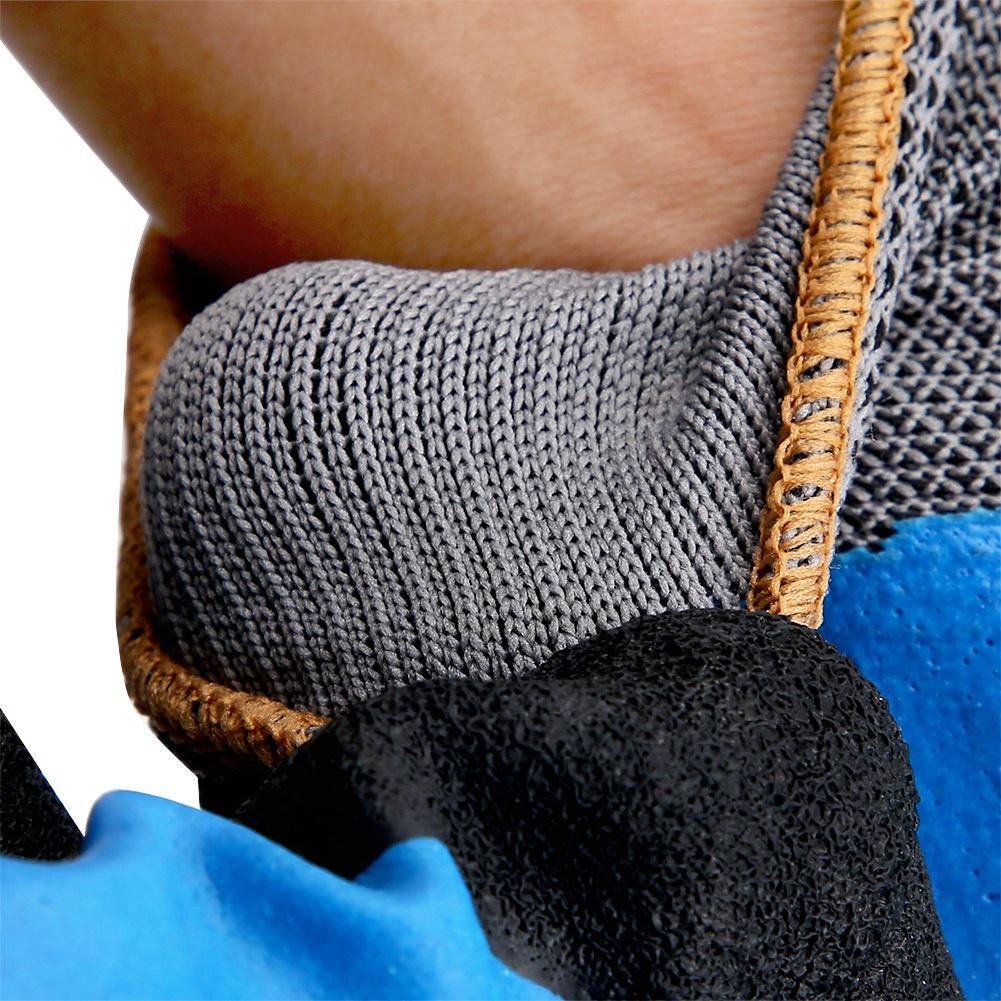 Foam Coated Nylon Dipped Wrinkle Safety Work Gloves Wear Resistance Non slip(Gray+Blue)