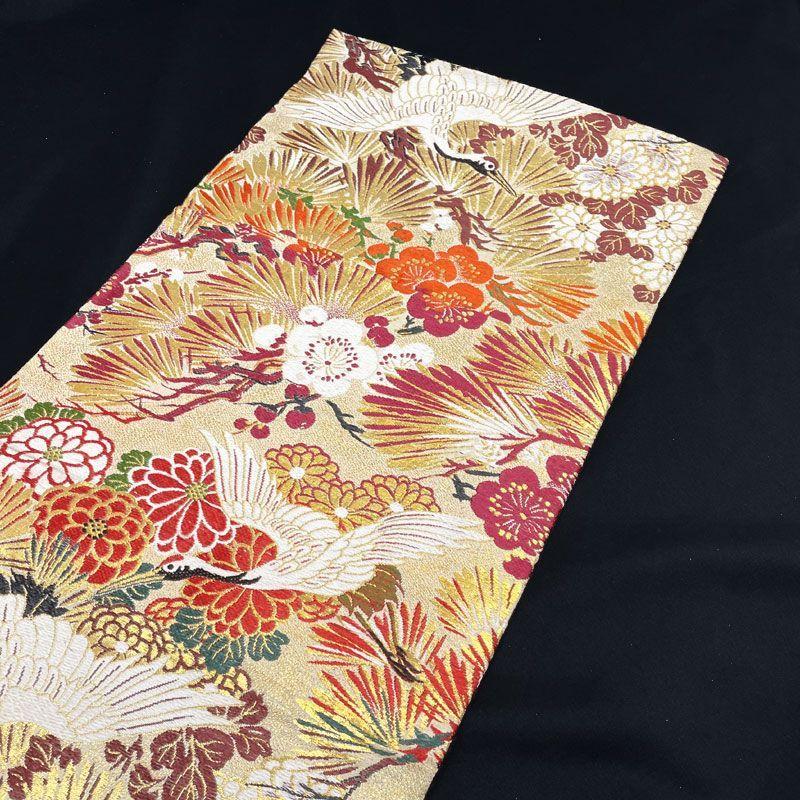 Used 606an102Antique Maru Obi Crane Pine Plum Gold Thread Taisho Roman Retro Modern Fukuro ObiGood condition