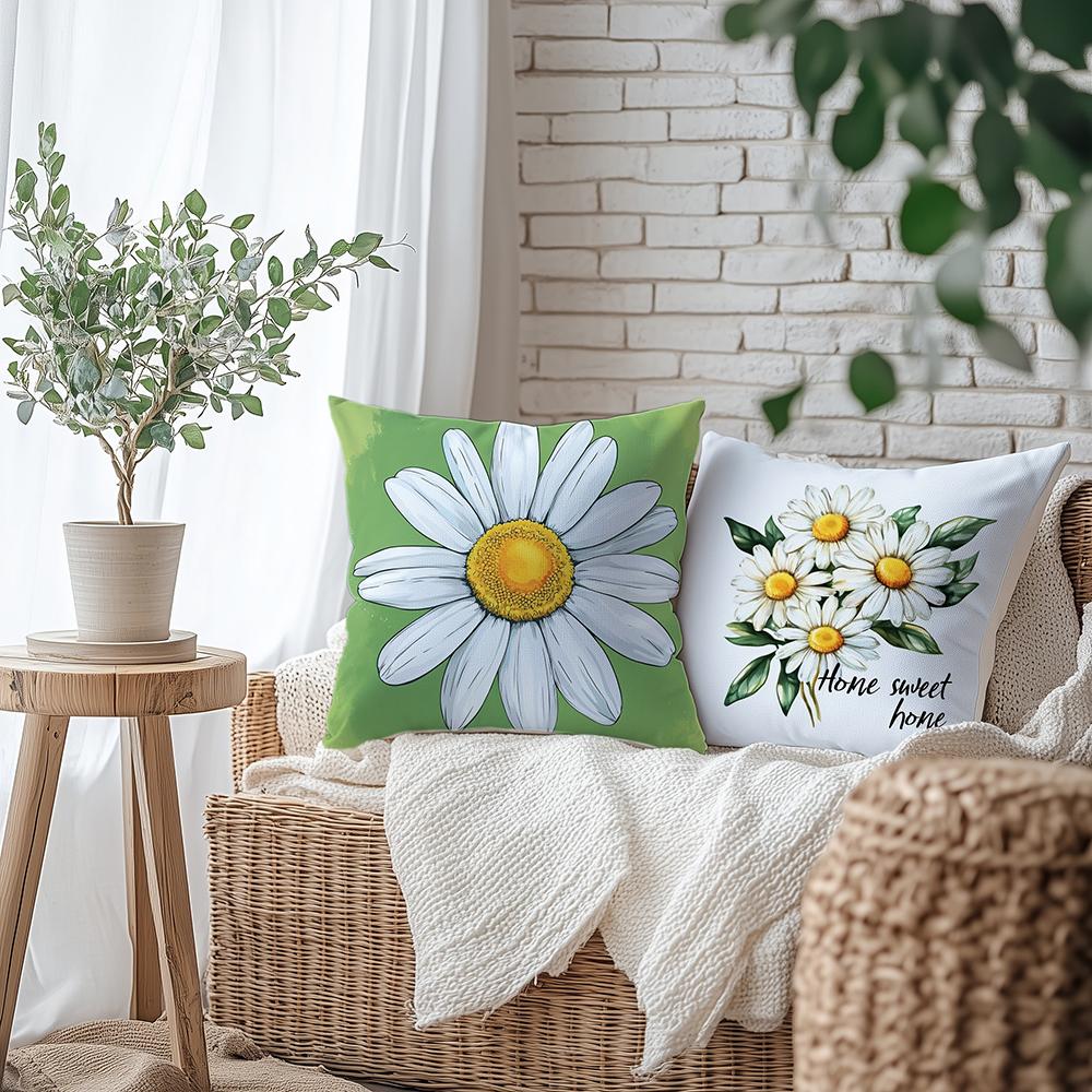 Daisy Hello Spring Floral Pillowcasebedroom Sofa Decorative Cushion Cover With Zipper Soft Cushion Cover
