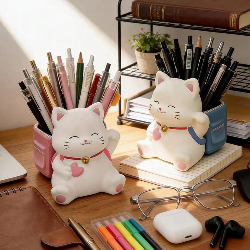Cute Cat Pen Holder Creative Smiling Kitty Ornament Home Storage Ornament Office Desktop Decoration Souvenir Gift