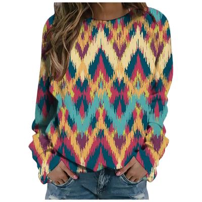 Frühling Herbst Elegant Damen Damen Boho Locker Lässig Mode Linie Textur Bedruckte T-Shirts Langarm Oberteil