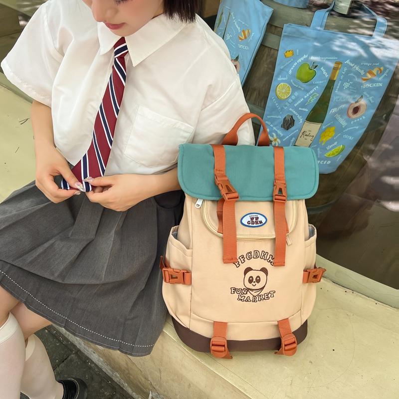 Color Block Backpack Student Schoolbag Women's Large Capacity Backpack