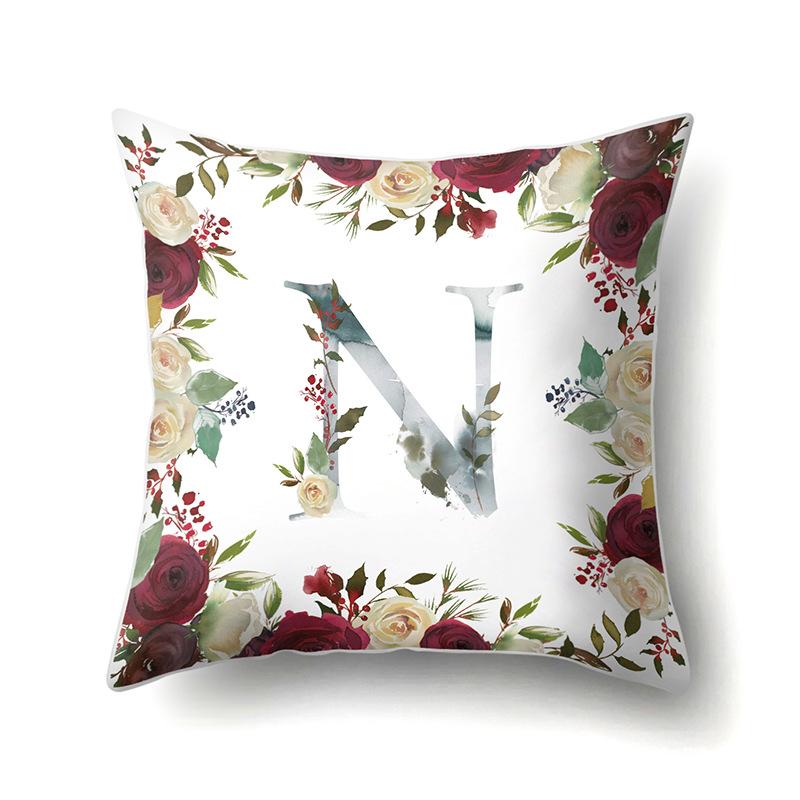 Polyester Pillowcase American Retro Flower Plant 26 English Letter Cushion Cover Car Pillowcase