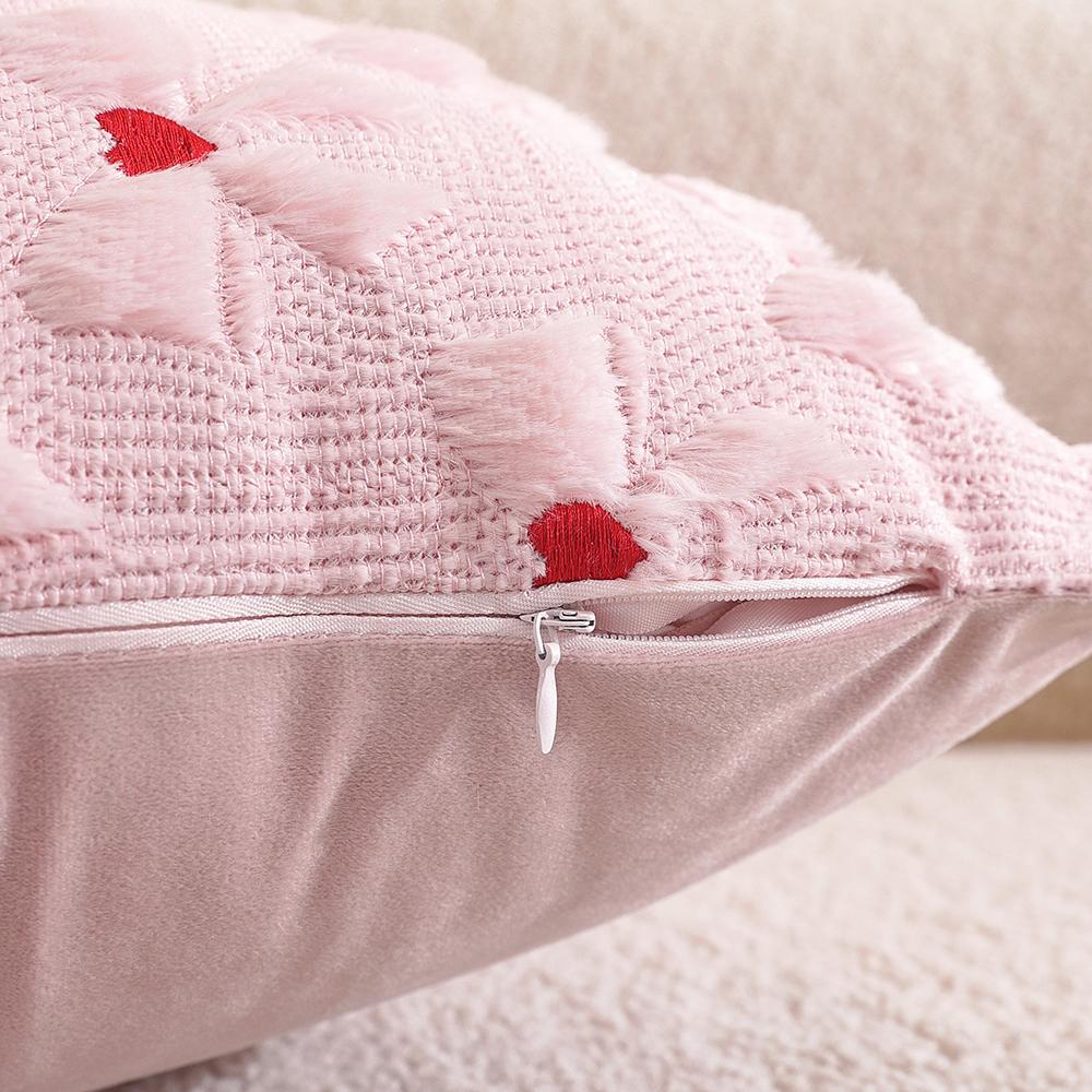 Bow Heart Decorative Throw Pillow Covers 45x45CM Faux Fur Jacquard Cushion Cover Valentines Day Pillowcases for Sofa Couch Home