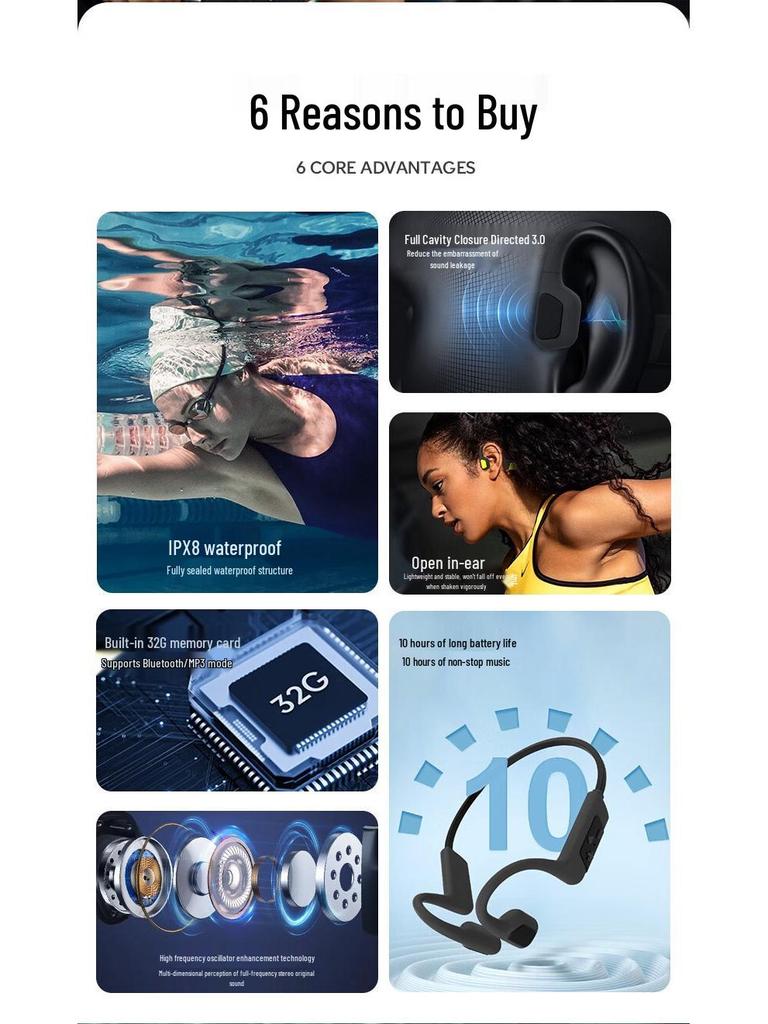 Waterproof S800 Bone Conduction Bluetooth Earphones for Swimming and Sports with Ear-Hook Design and High-Quality Sound